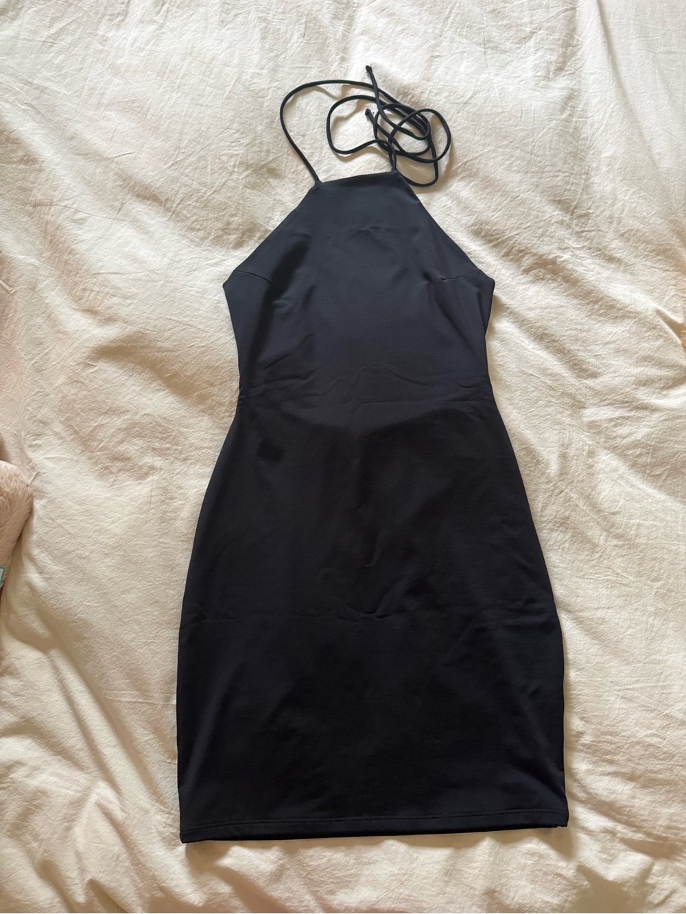 Sleek Black Halter Mini Dress